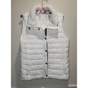 Calvin Klein Performance Vest Large Off White Quilted Puffer Sherpa Travel